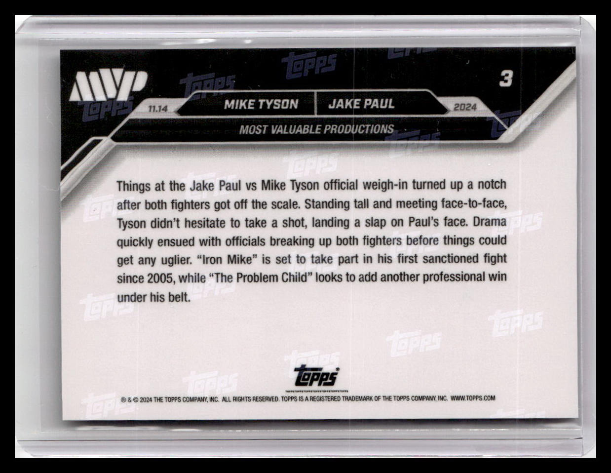 2024 Topps Now #3 Mike Tyson / Jake Paul