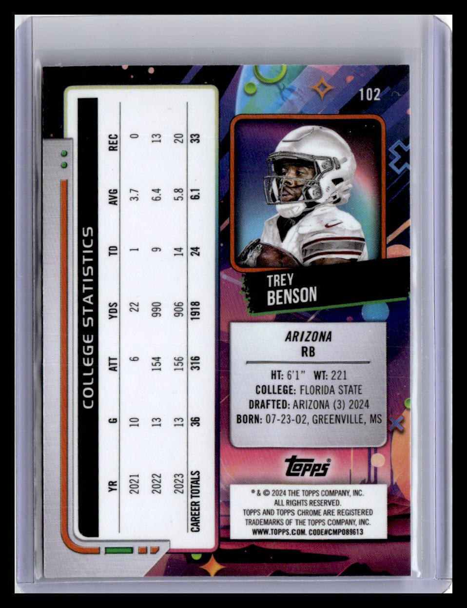 2024 Topps Chrome Cosmic #102 Trey Benson Purple Nebula Refractors #/150