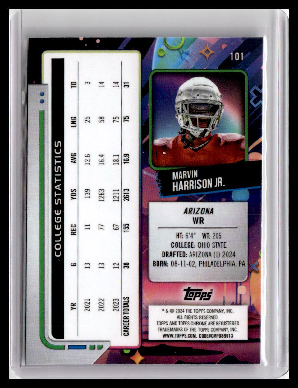 2024 Topps Chrome Cosmic #101 Marvin Harrison Jr.