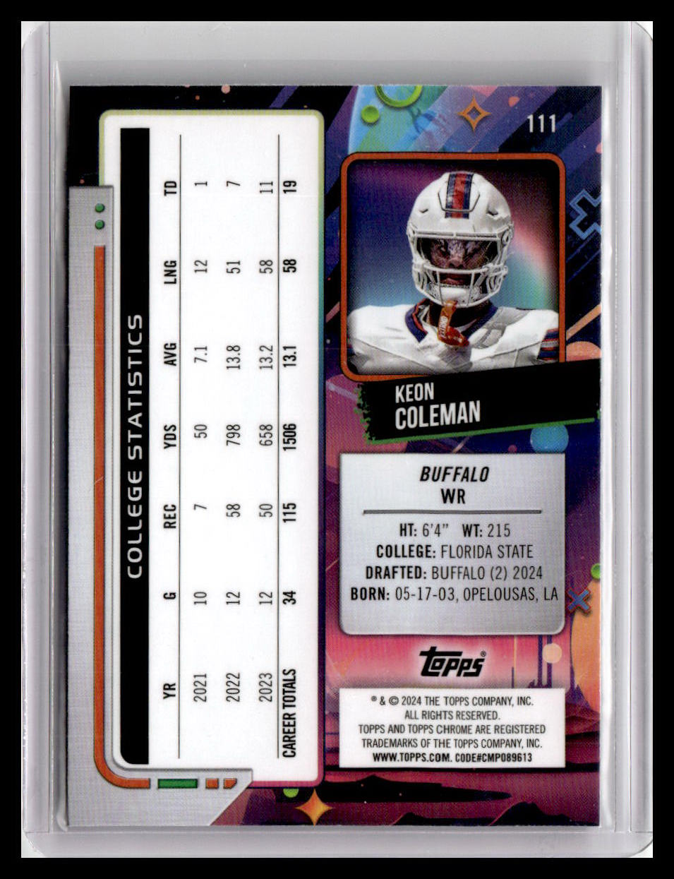 2024 Topps Chrome Cosmic #111 Keon Coleman