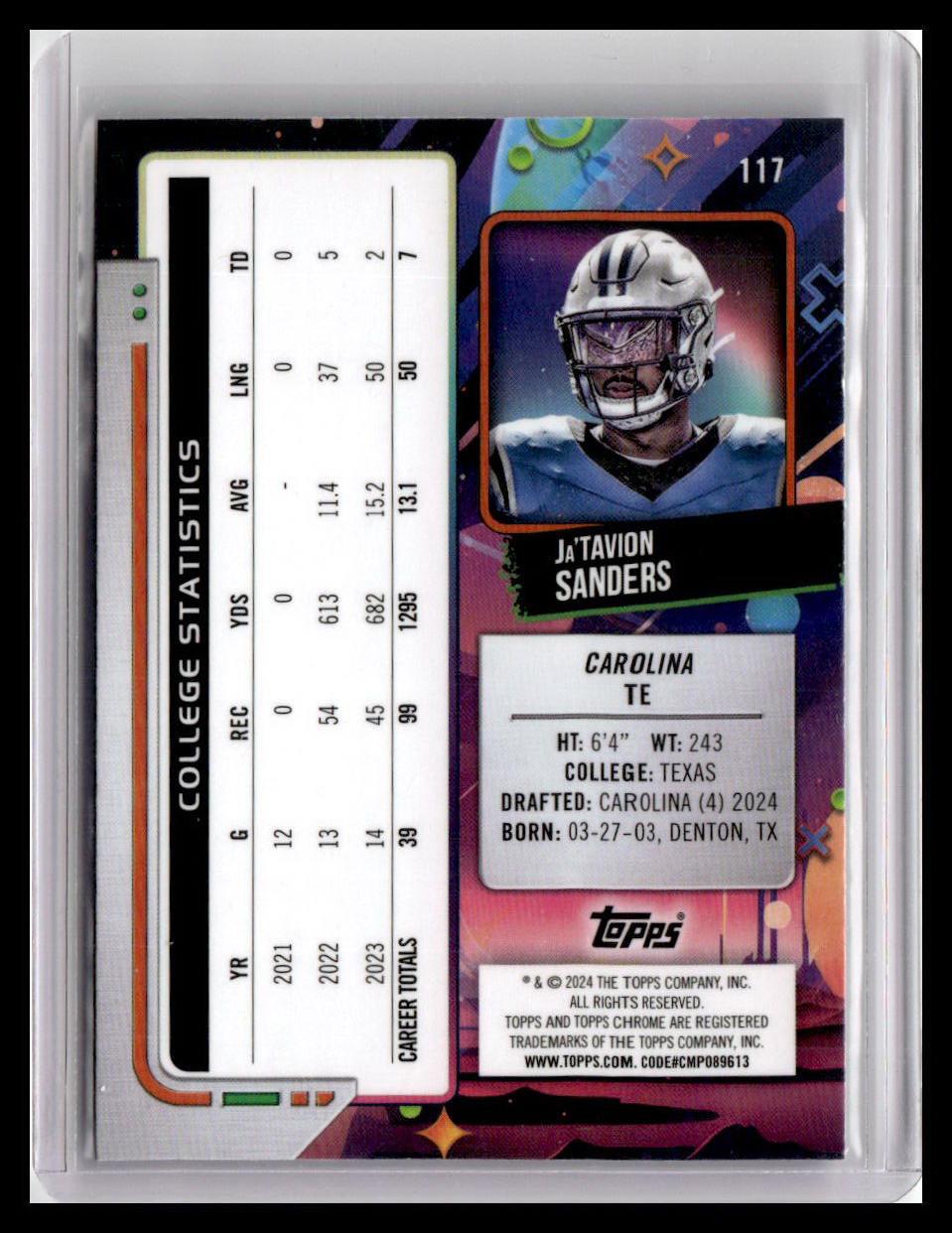 2024 Topps Chrome Cosmic #117 Ja'Tavion Sanders