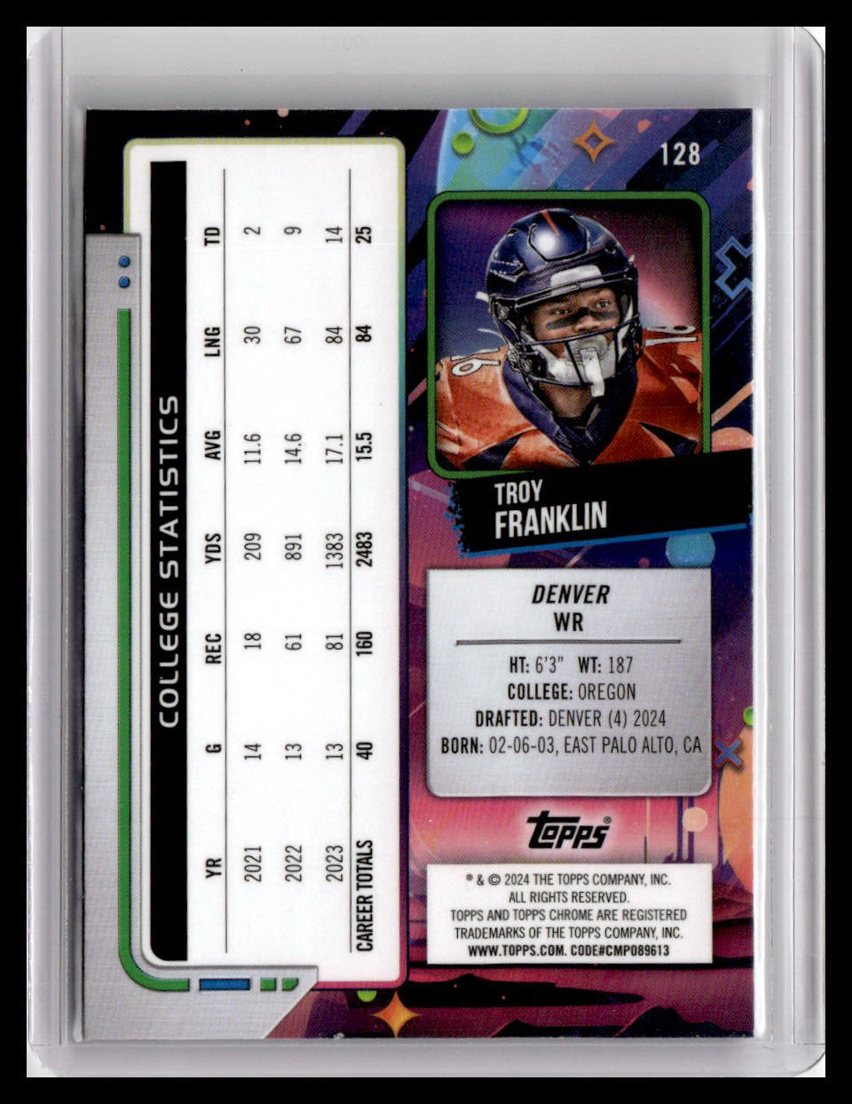 2024 Topps Chrome Cosmic #128 Troy Franklin