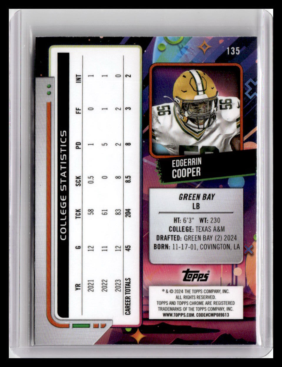2024 Topps Chrome Cosmic #135 Edgerrin Cooper
