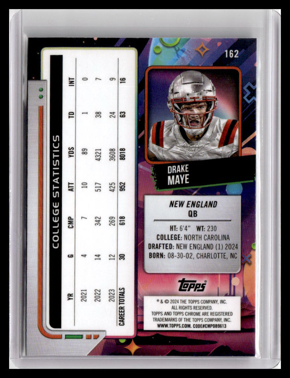 2024 Topps Chrome Cosmic #162 Drake Maye