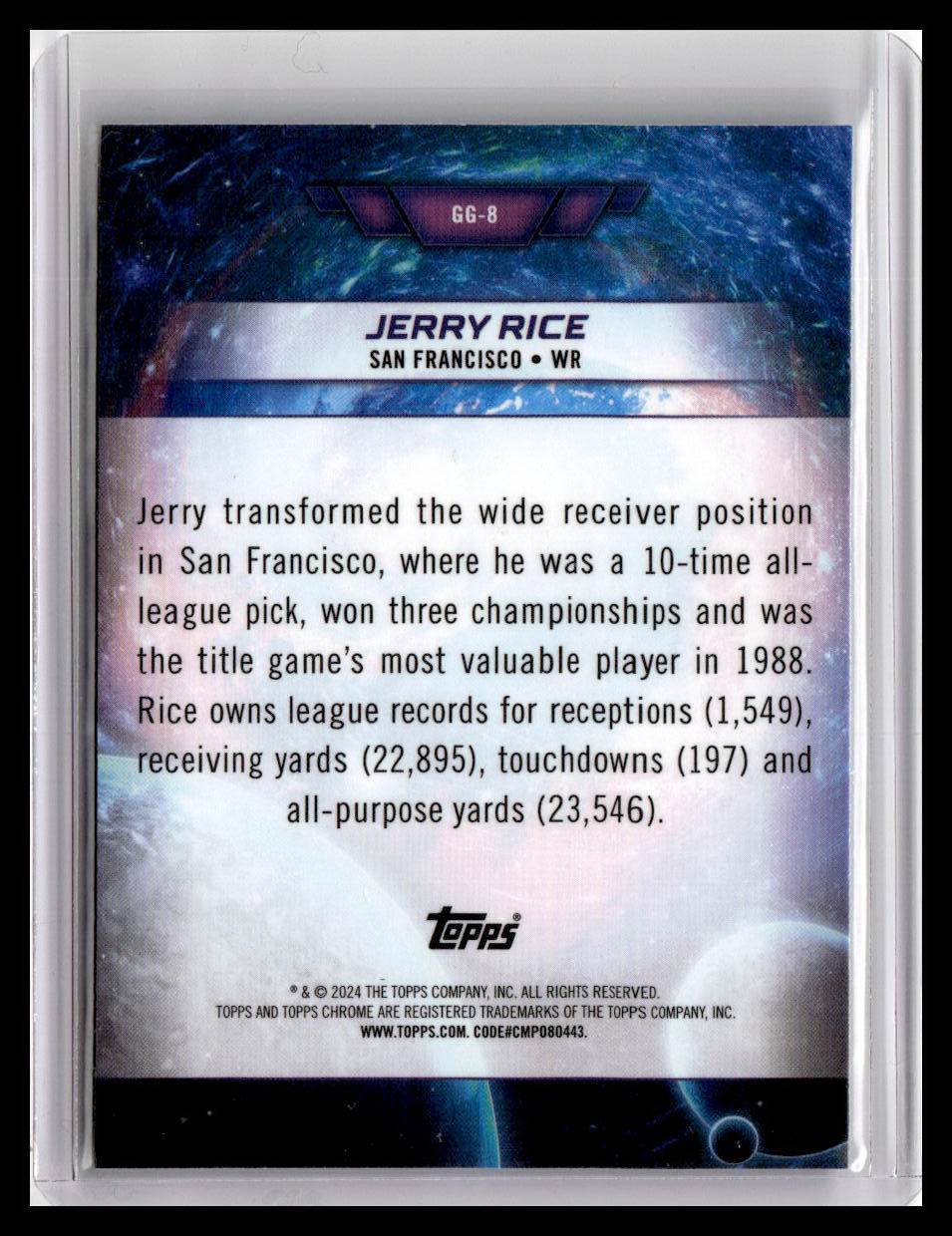 2024 Topps Chrome Cosmic #GG-8 Jerry Rice Galaxy Greats