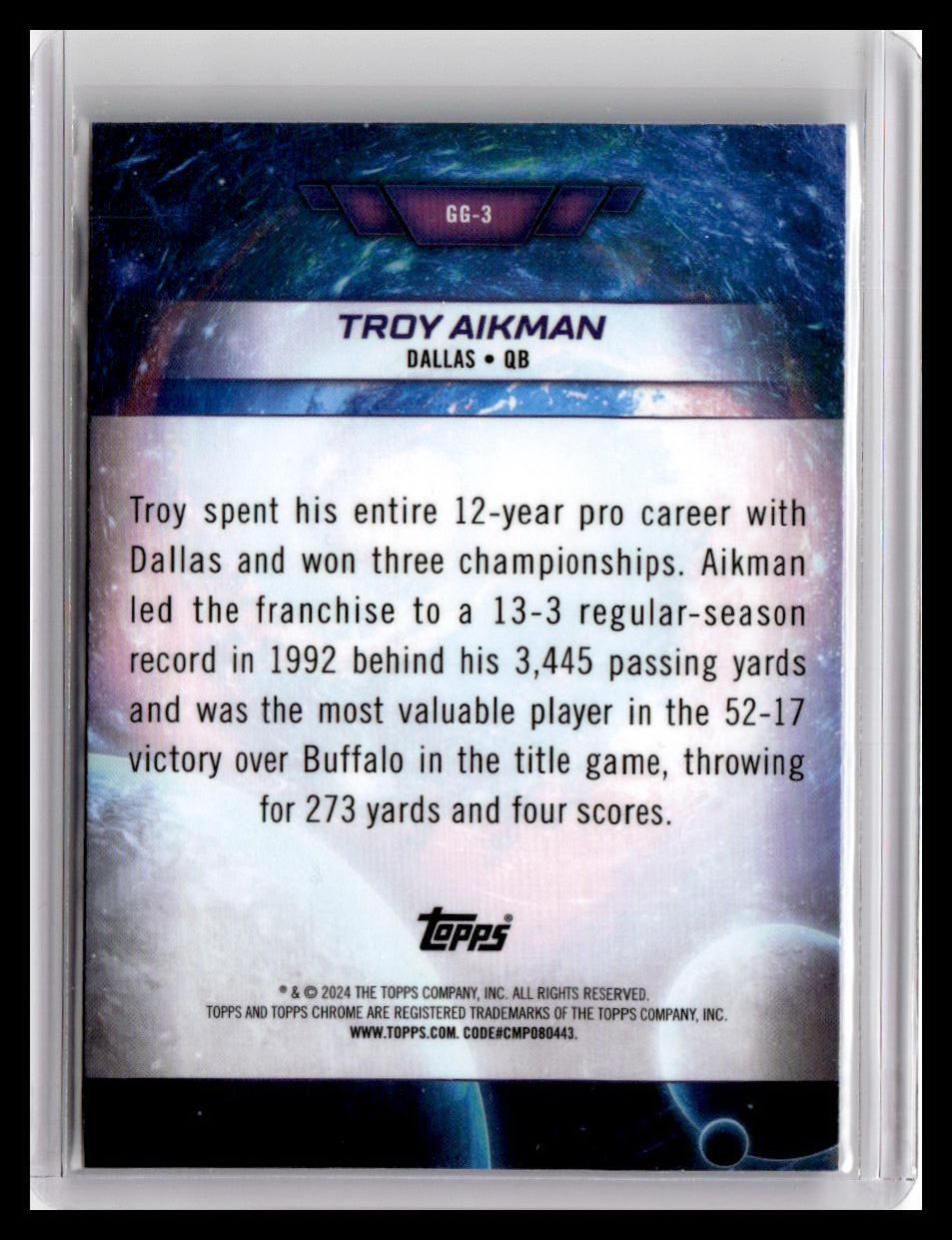 2024 Topps Chrome Cosmic #GG-3 Troy Aikman Galaxy Greats