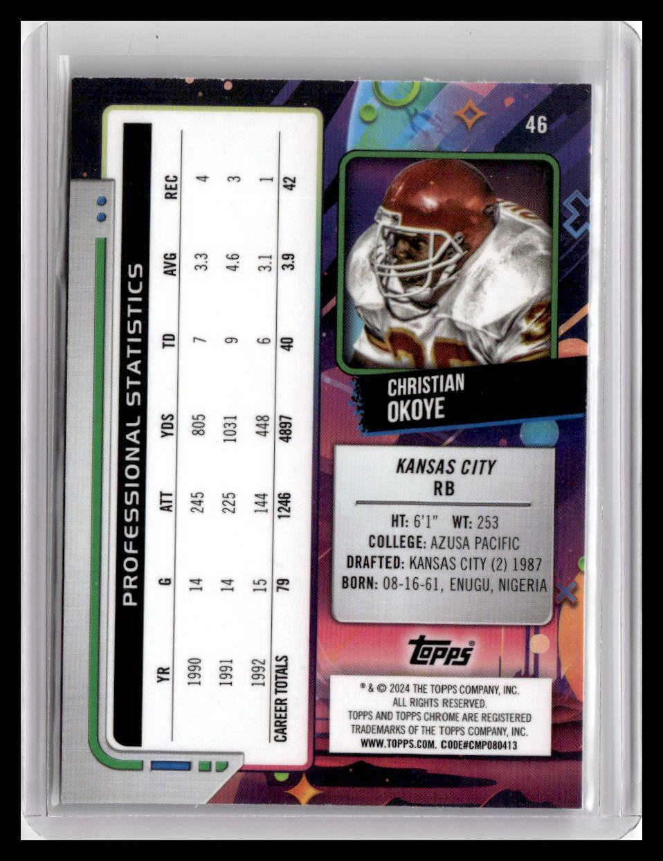 2024 Topps Chrome Cosmic #46 Christian Okoye