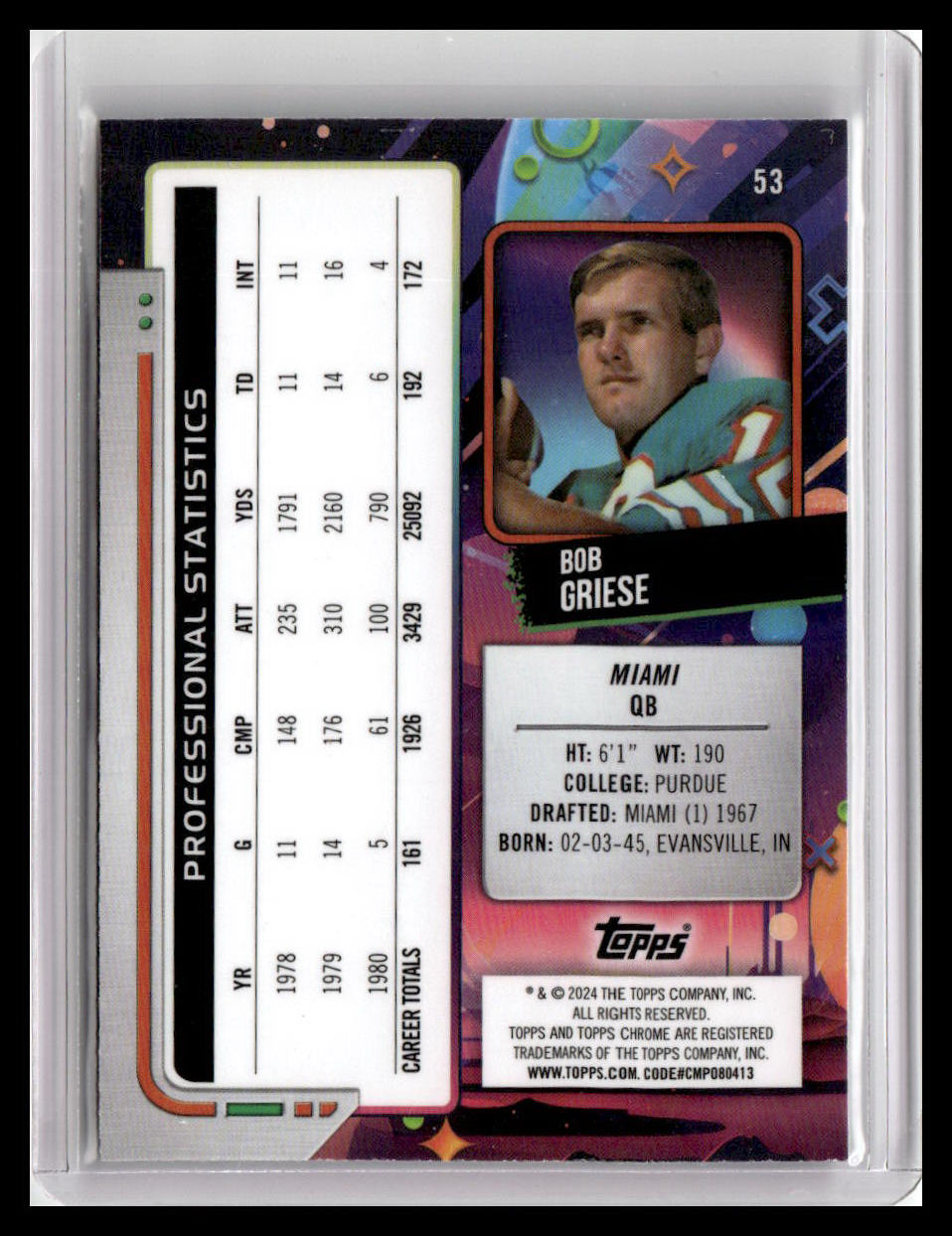 2024 Topps Chrome Cosmic #53 Bob Griese
