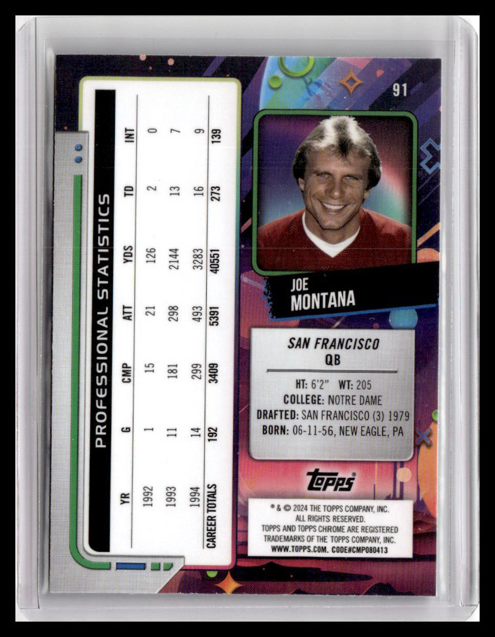 2024 Topps Chrome Cosmic #91 Joe Montana