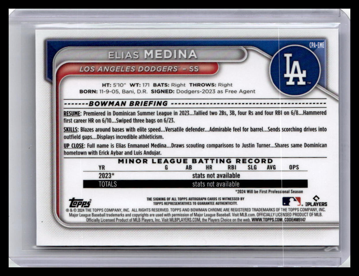 2024 Bowman Chrome #CPA-EME Emil Morales Prospect Blue RayWave Auto 53/150