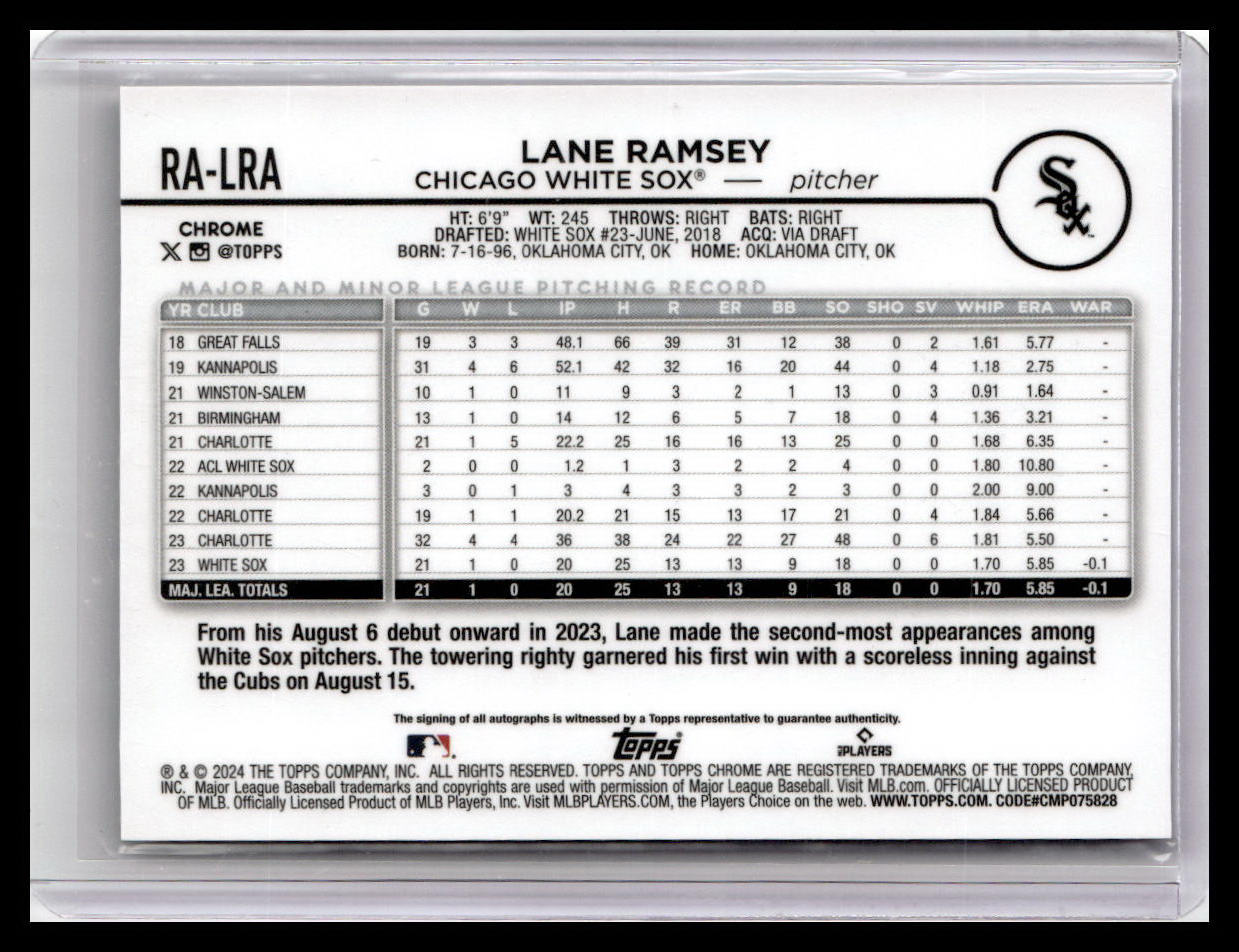2024 Topps Chrome #RA-LRA Lane Ramsey Rookie Autographs Purple Refractor #/250