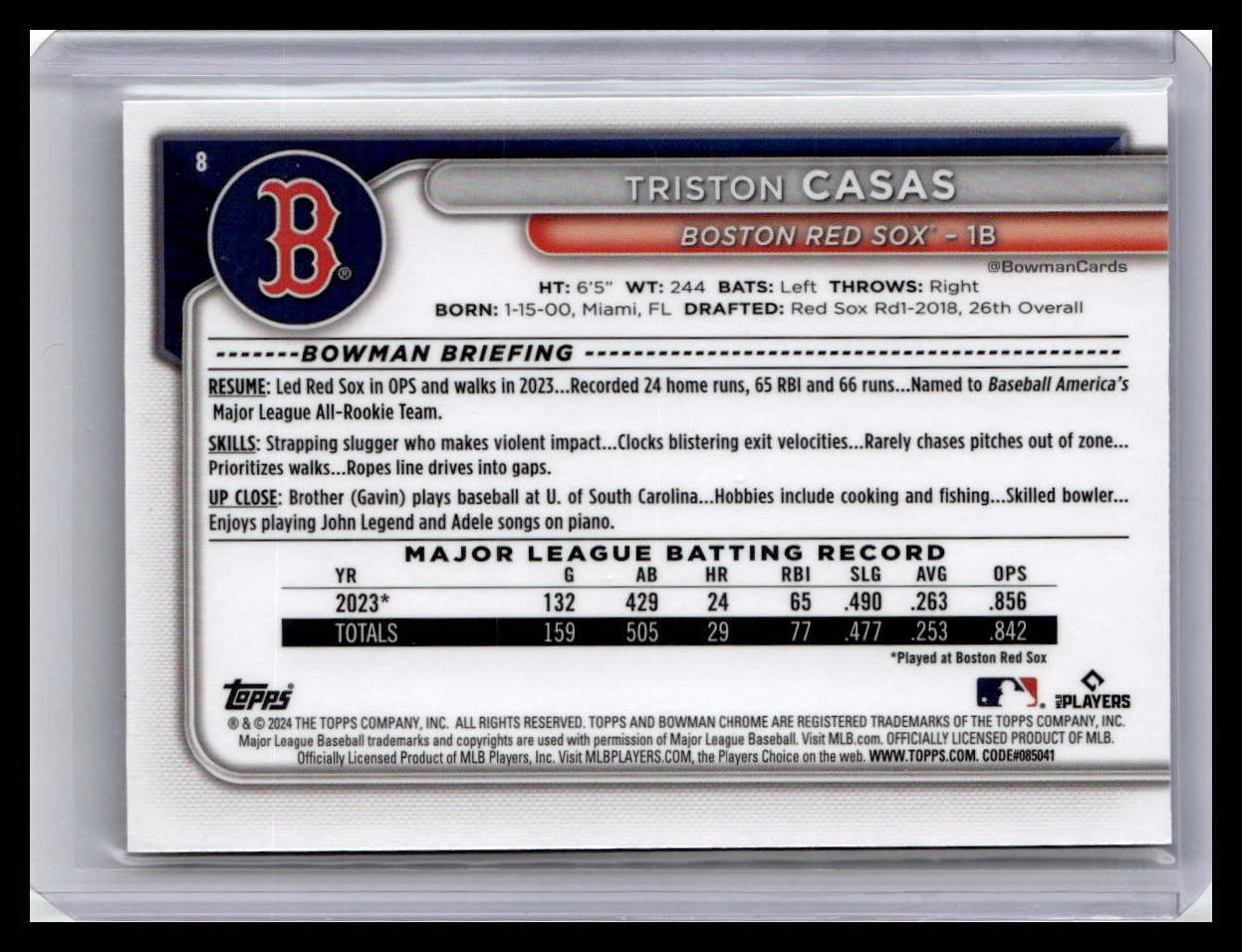 2024 Bowman Chrome #8 Triston Casas Aqua Raywave Refractors #/199