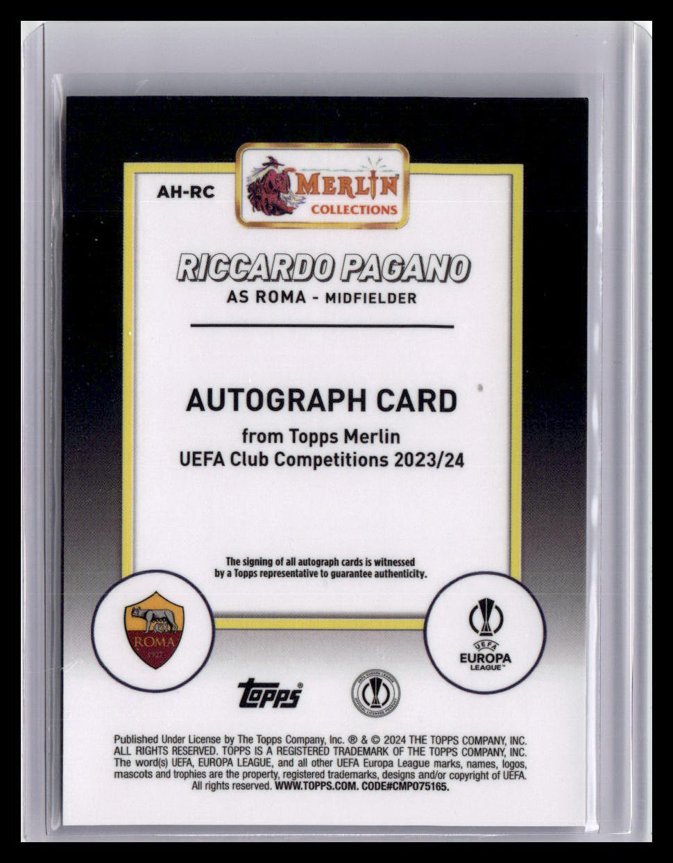 2023-24 Merlin UEFA Club Competitions #AH-RC Riccardo Pagano Autographs