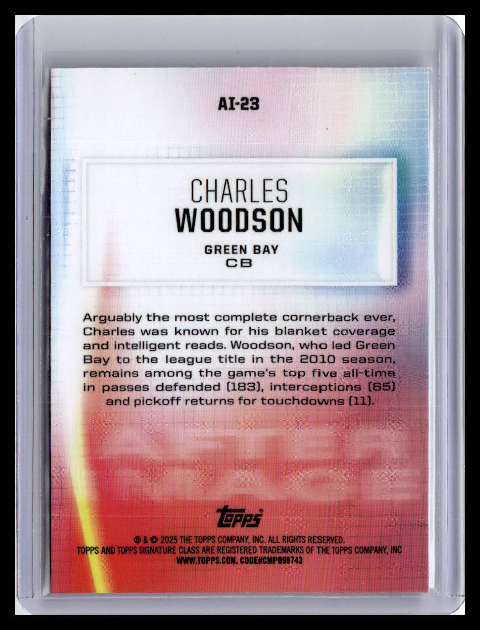 2024 Topps Signature Class #AI-23 Charles Woodson After Image Purple #/100