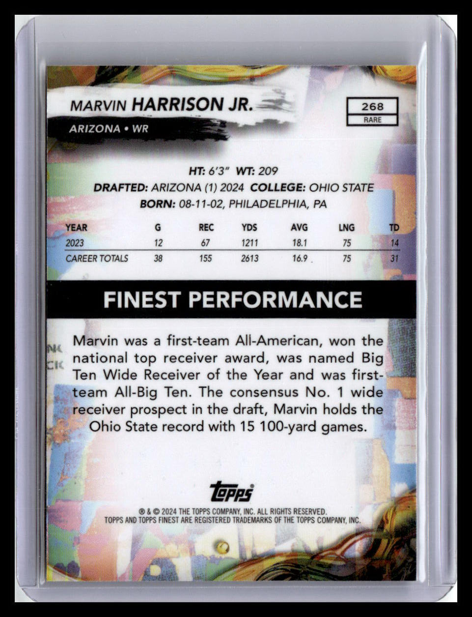 2024 Finest #268 Marvin Harrison Jr. Purple Refractor #/125