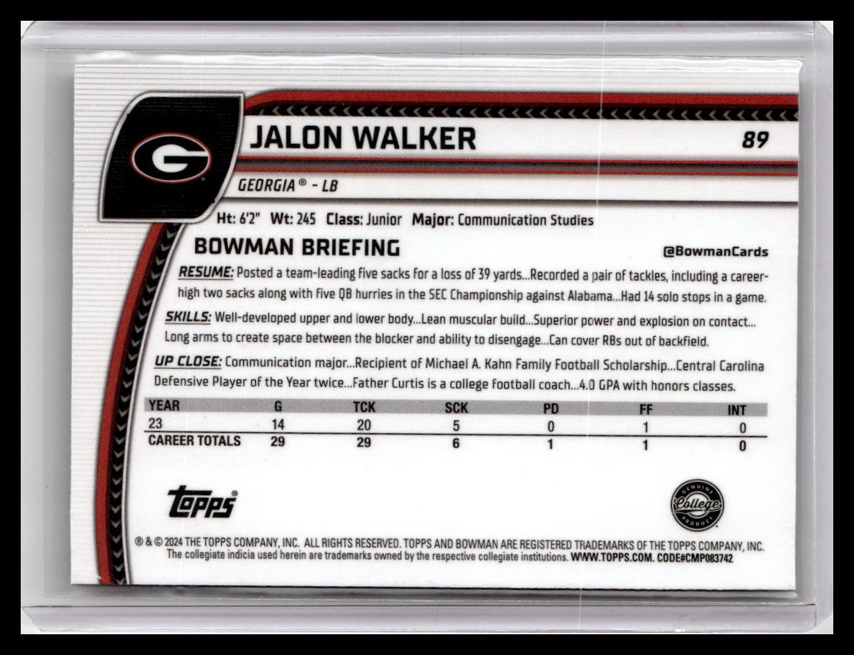 2024 Bowman University Chrome #89 Jalon Walker