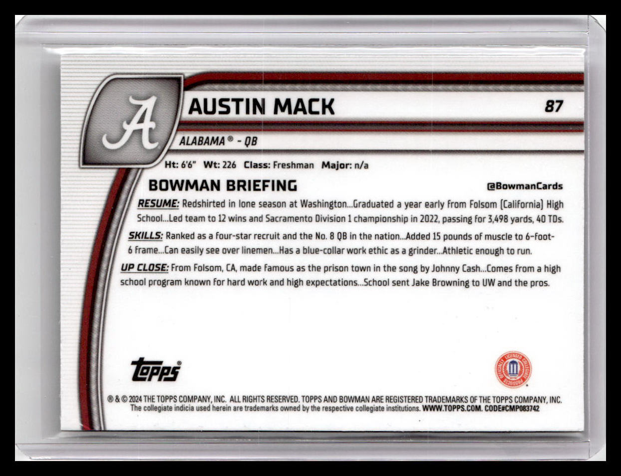 2024 Bowman University Chrome #87 Austin Mack