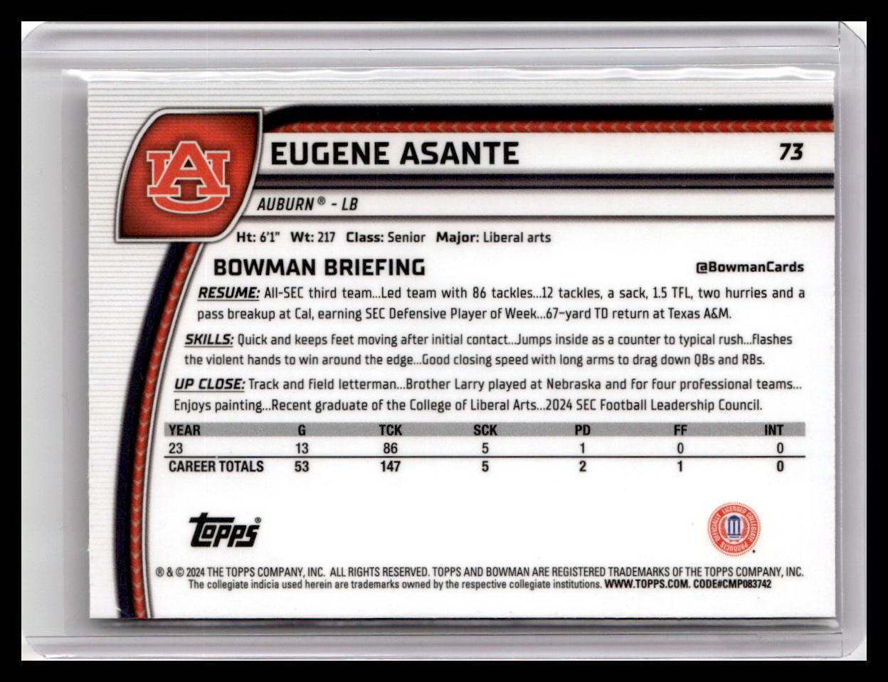 2024 Bowman University Chrome #73 Eugene Asante