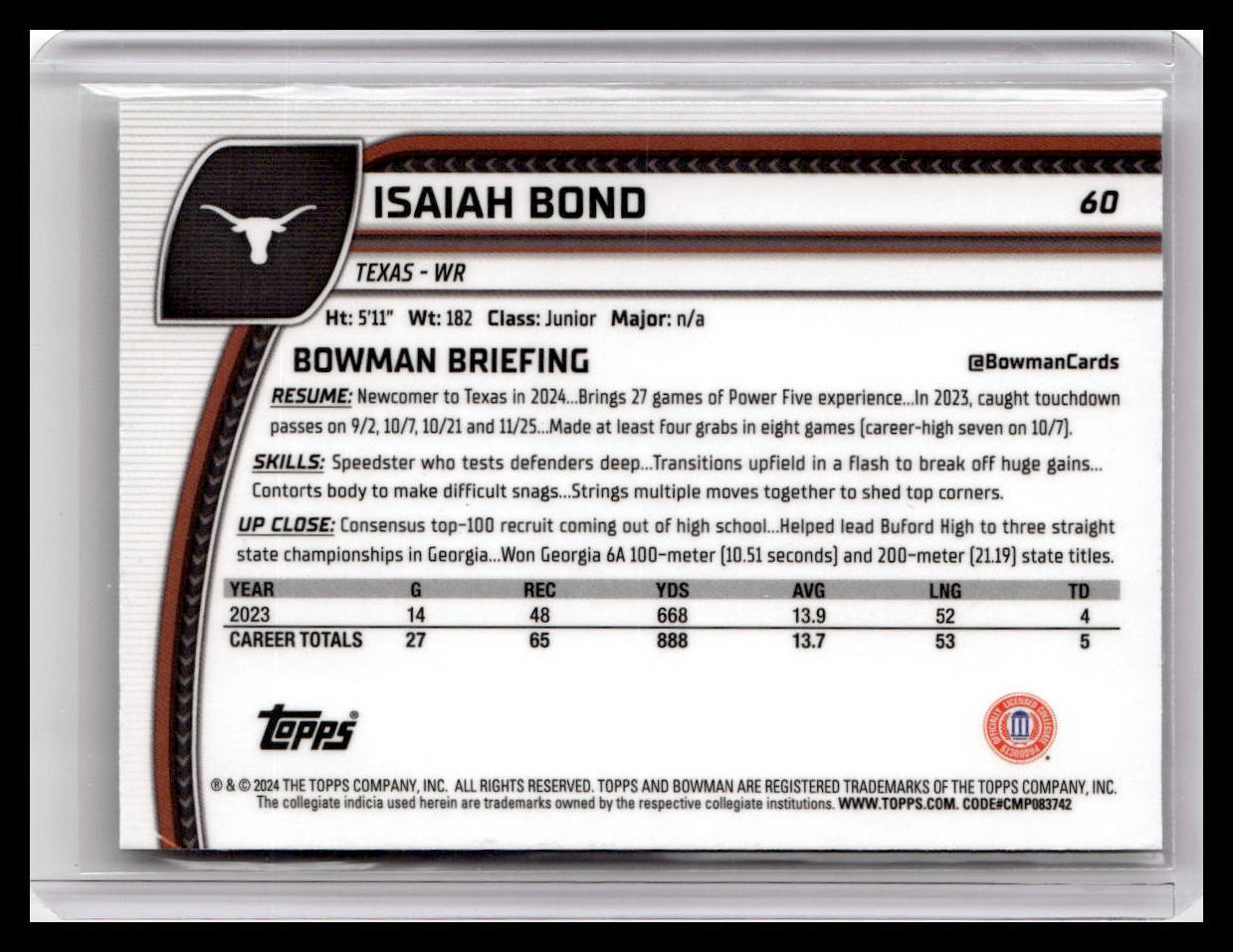 2024 Bowman University Chrome #60 Isaiah Bond