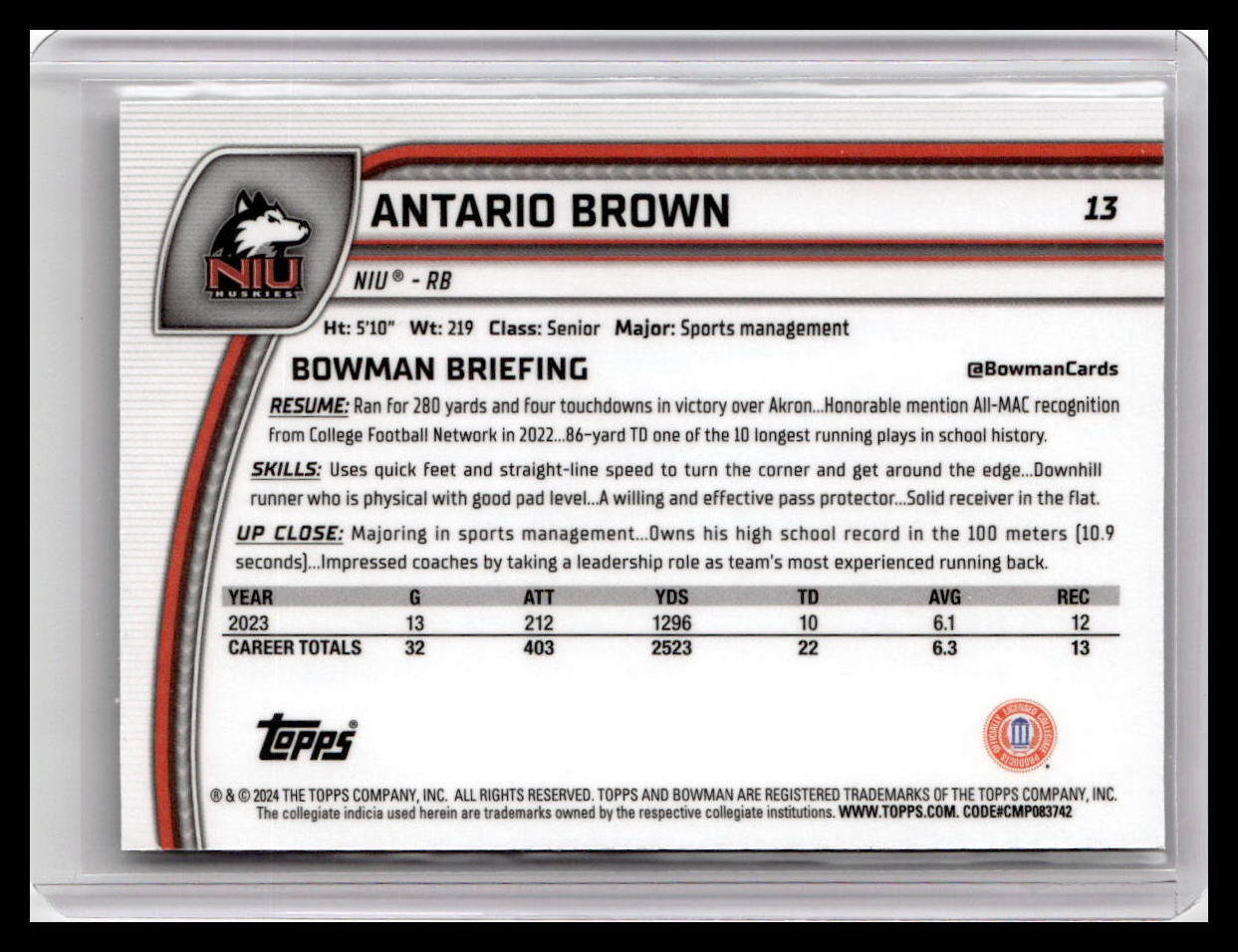 2024 Bowman University Chrome #13 Antario Brown Teal Lava Refractor