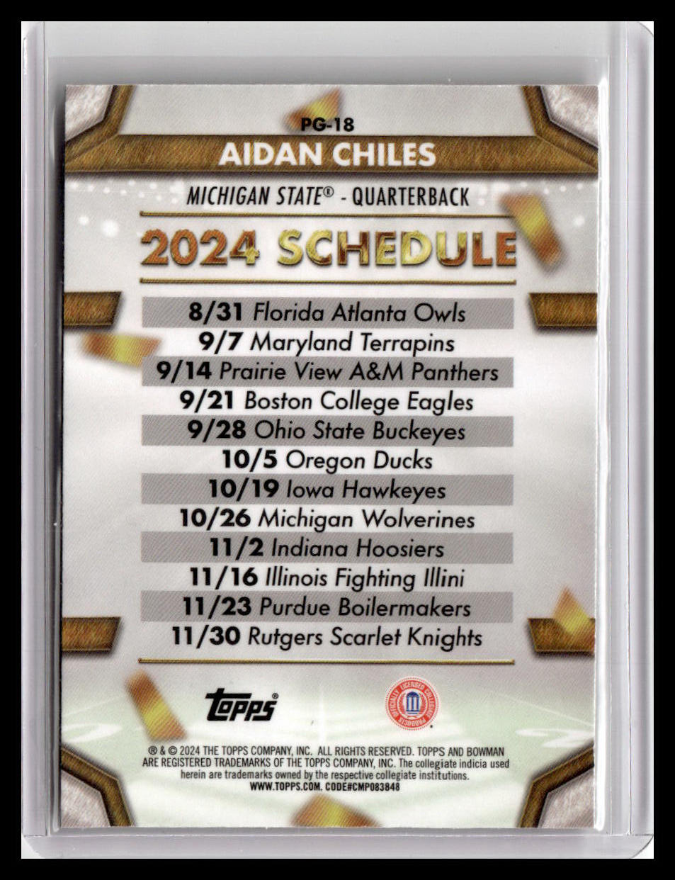 2024 Bowman University Chrome #PG-18 Aidan Chiles Path To Glory