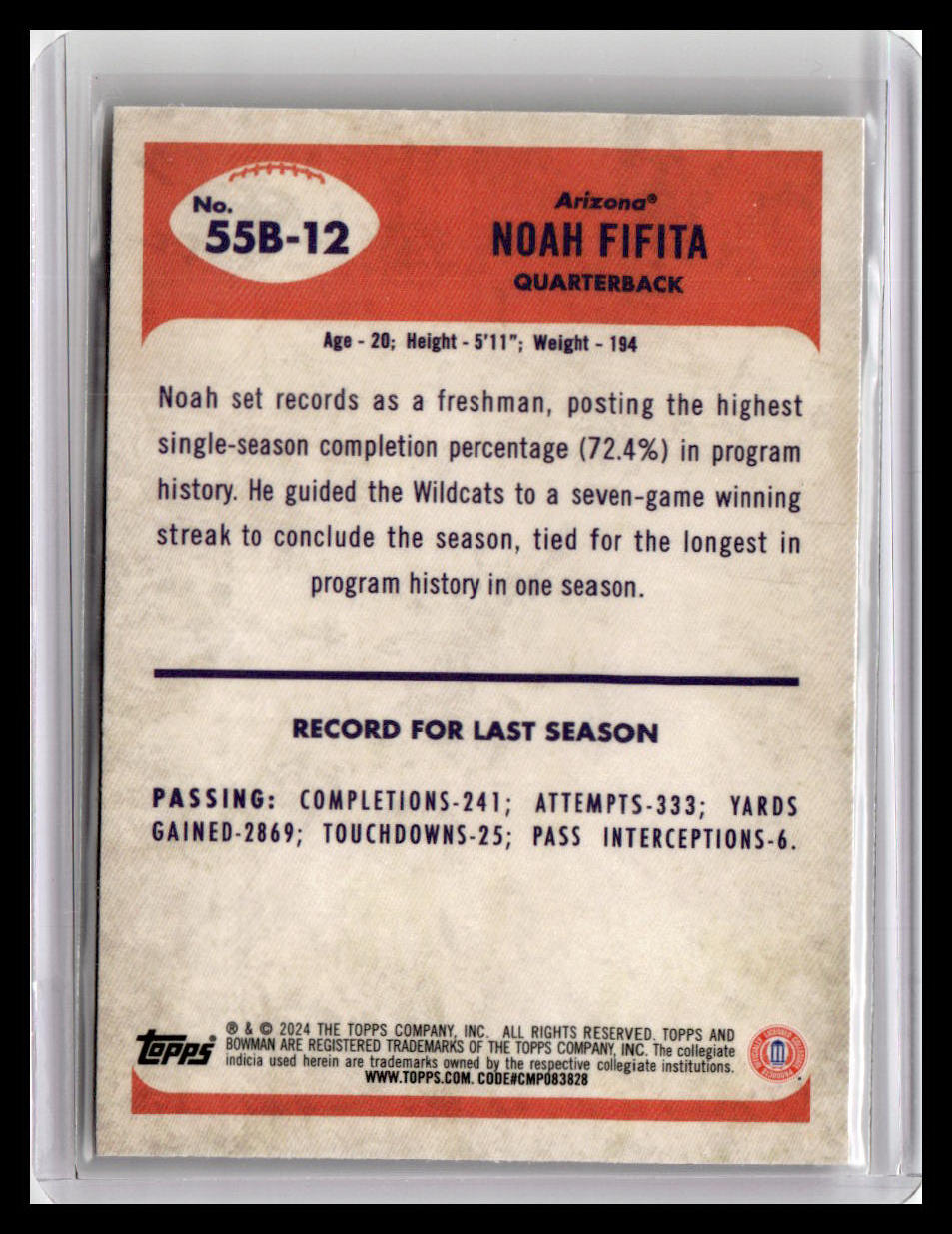 2024 Bowman University Chrome #55B-12 Noah Fifita 1955 Bowman Football