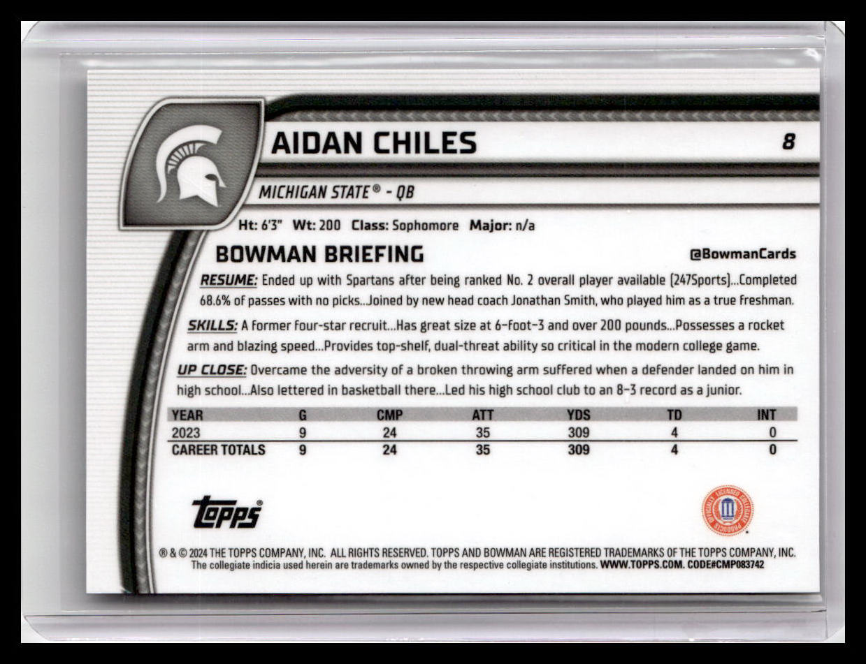 2024 Bowman University Chrome #8 Aidan Chiles Purple Mini-Diamond 176/375