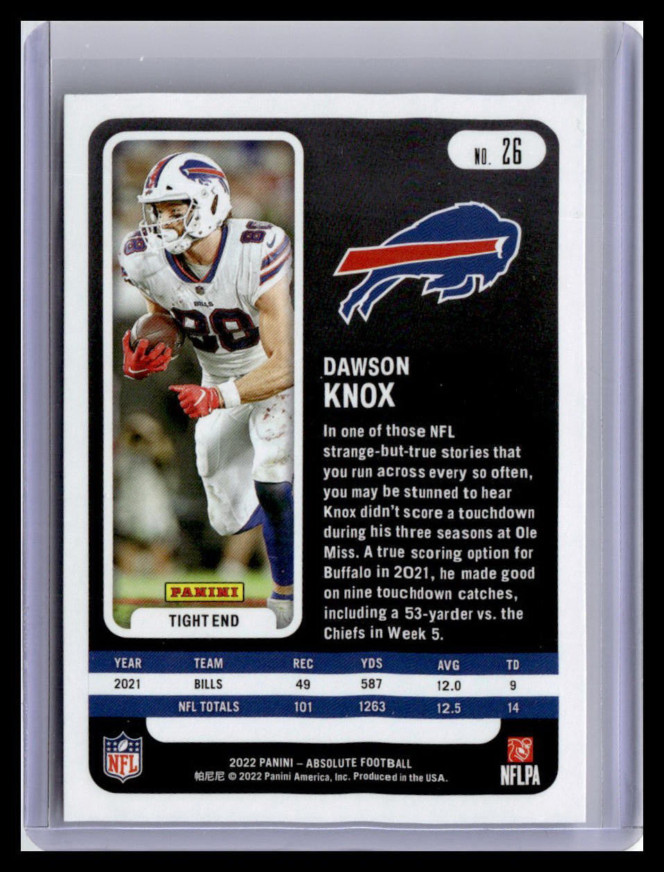 2022 Panini Absolute #26 Dawson Knox Green