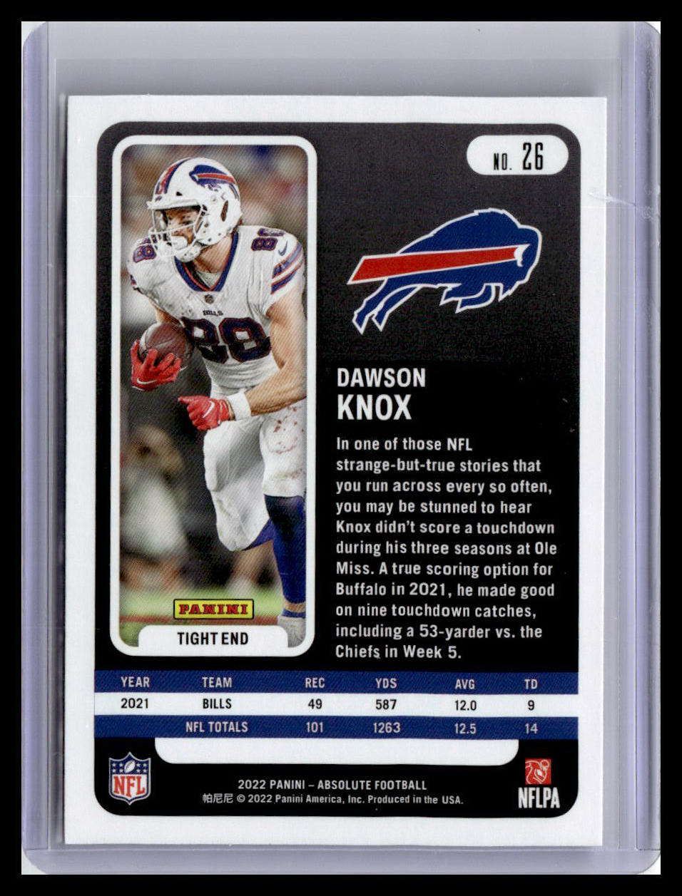 2022 Panini Absolute #26 Dawson Knox