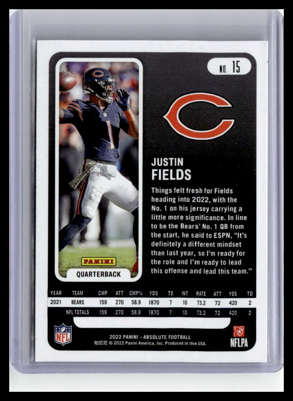 2022 Panini Absolute #15 Justin Fields
