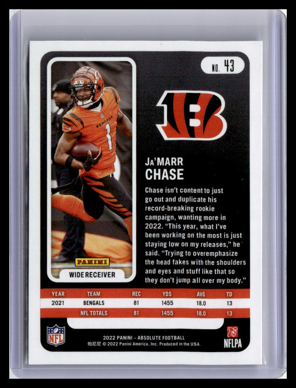 2022 Panini Absolute #43 Ja'Marr Chase