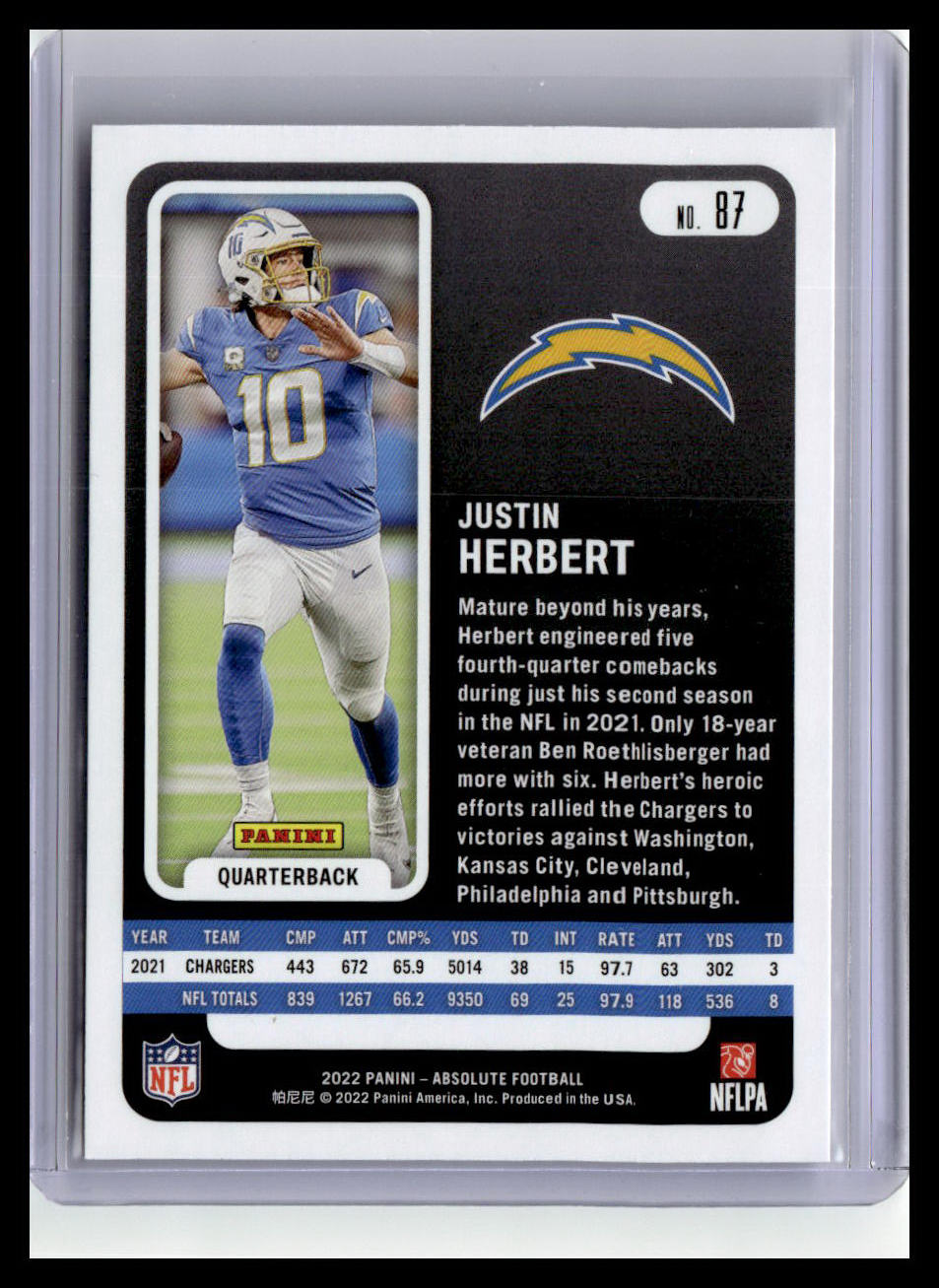 2022 Panini Absolute #87 Justin Herbert