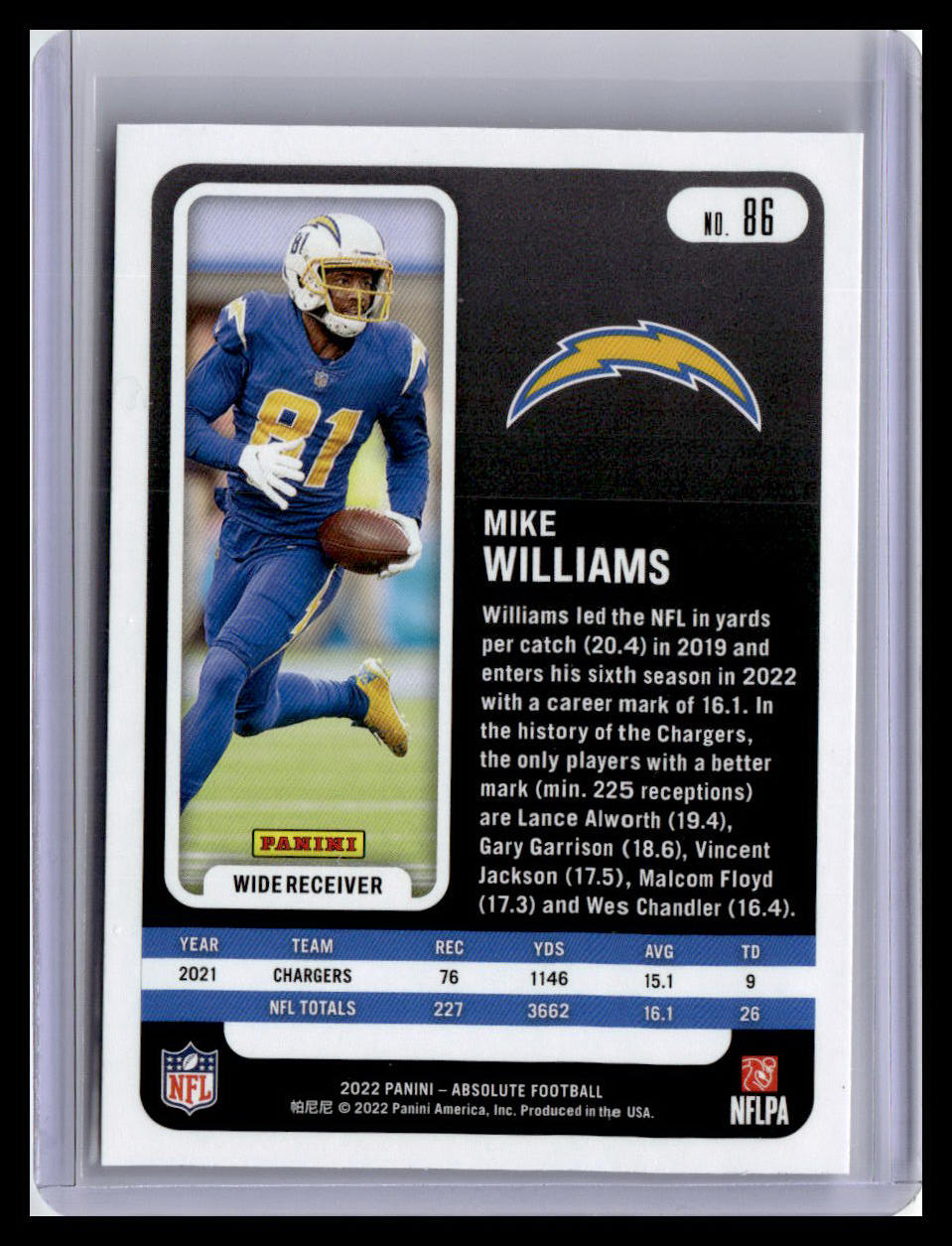 2022 Panini Absolute #86 Mike Williams