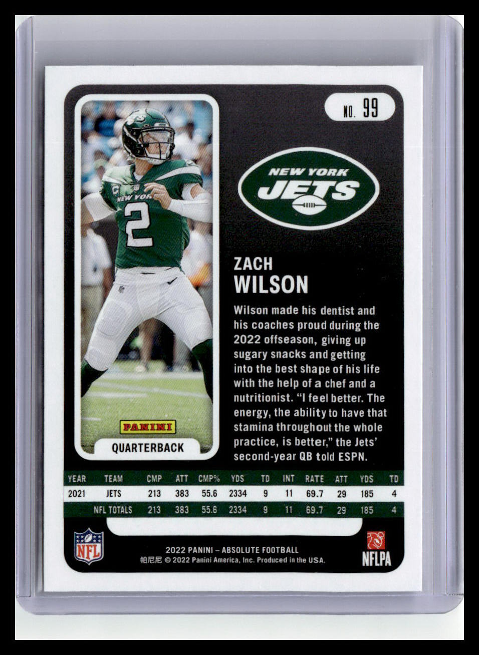 2022 Panini Absolute #99 Zach Wilson