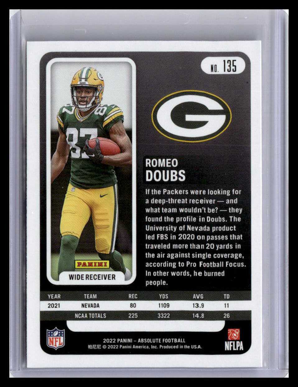 2022 Panini Absolute #135 Romeo Doubs