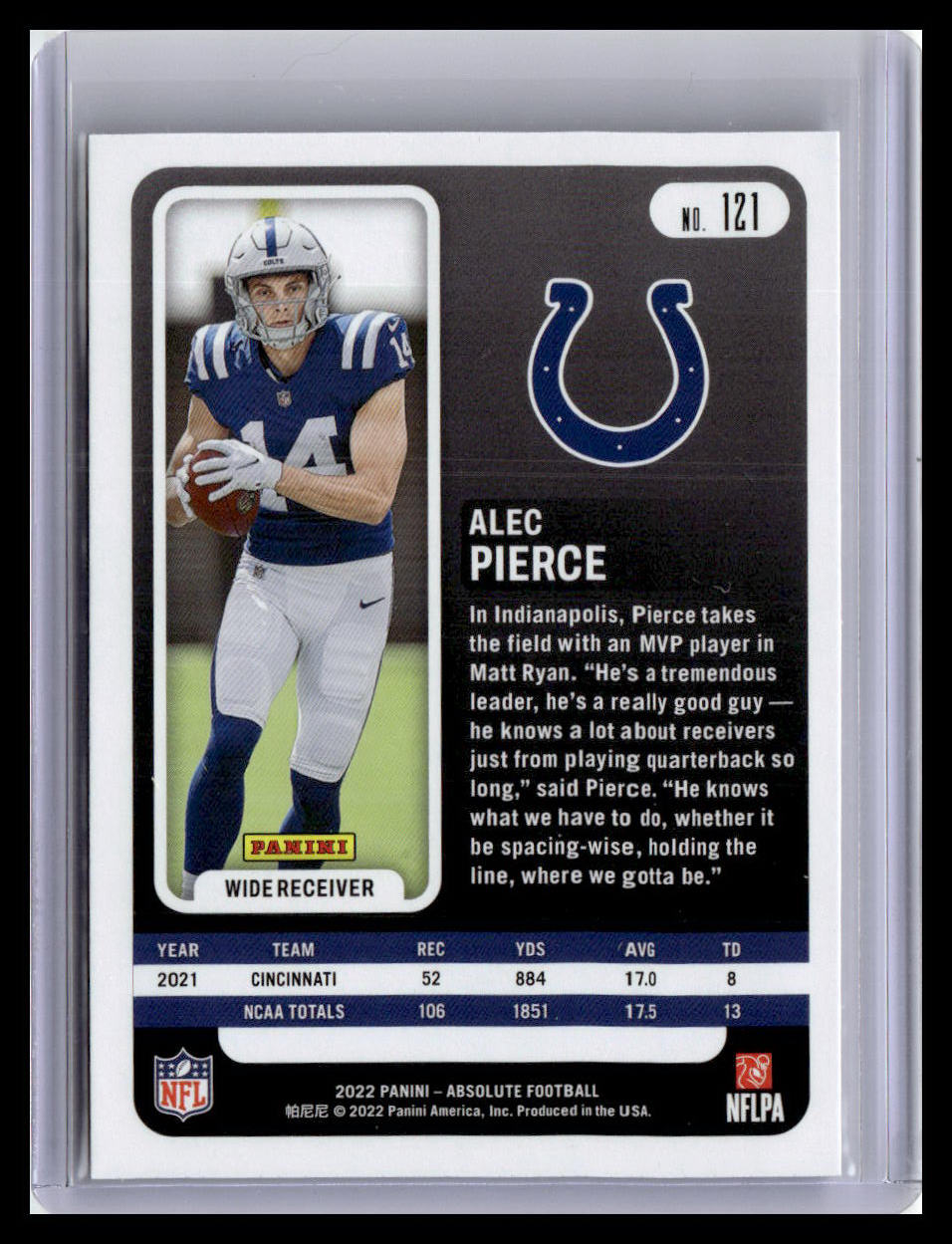 2022 Panini Absolute #121 Alec Pierce