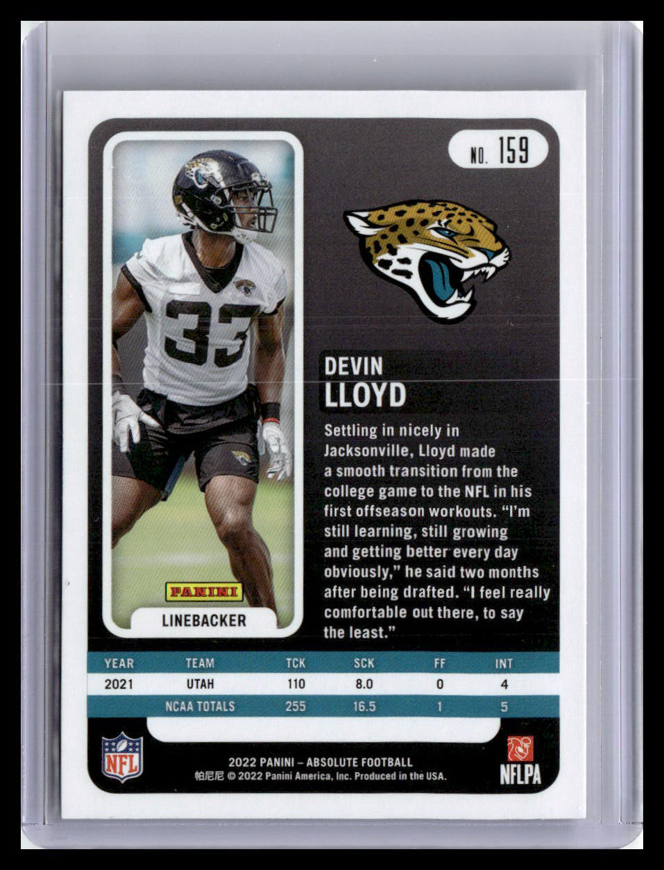 2022 Panini Absolute #159 Devin Lloyd