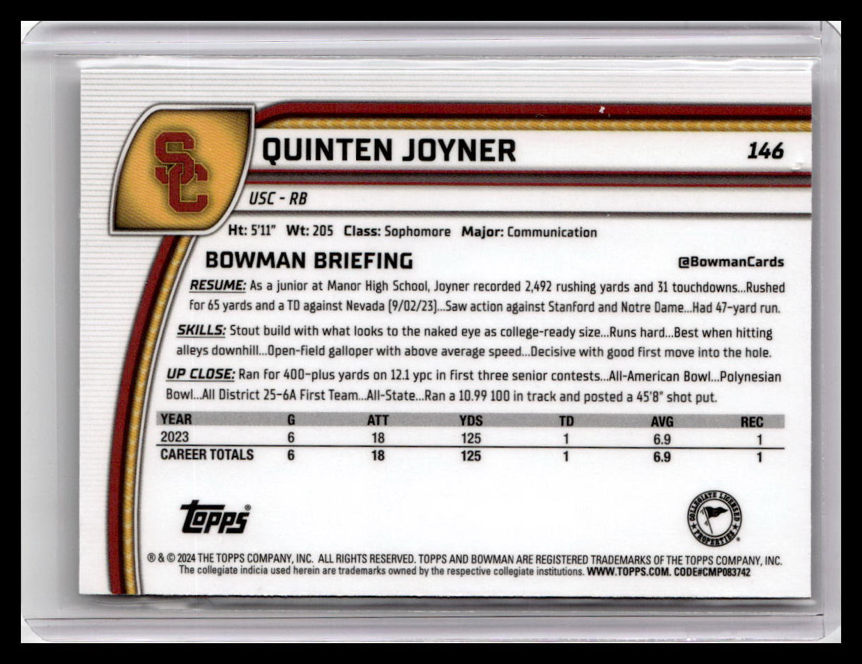 2024 Bowman University Chrome #146 Quinten Joyner