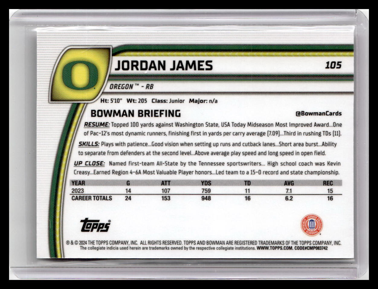 2024 Bowman University Chrome #105 Jordan James