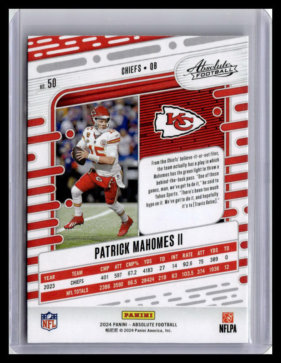 2024 Panini Absolute #50 Patrick Mahomes II Red and Blue