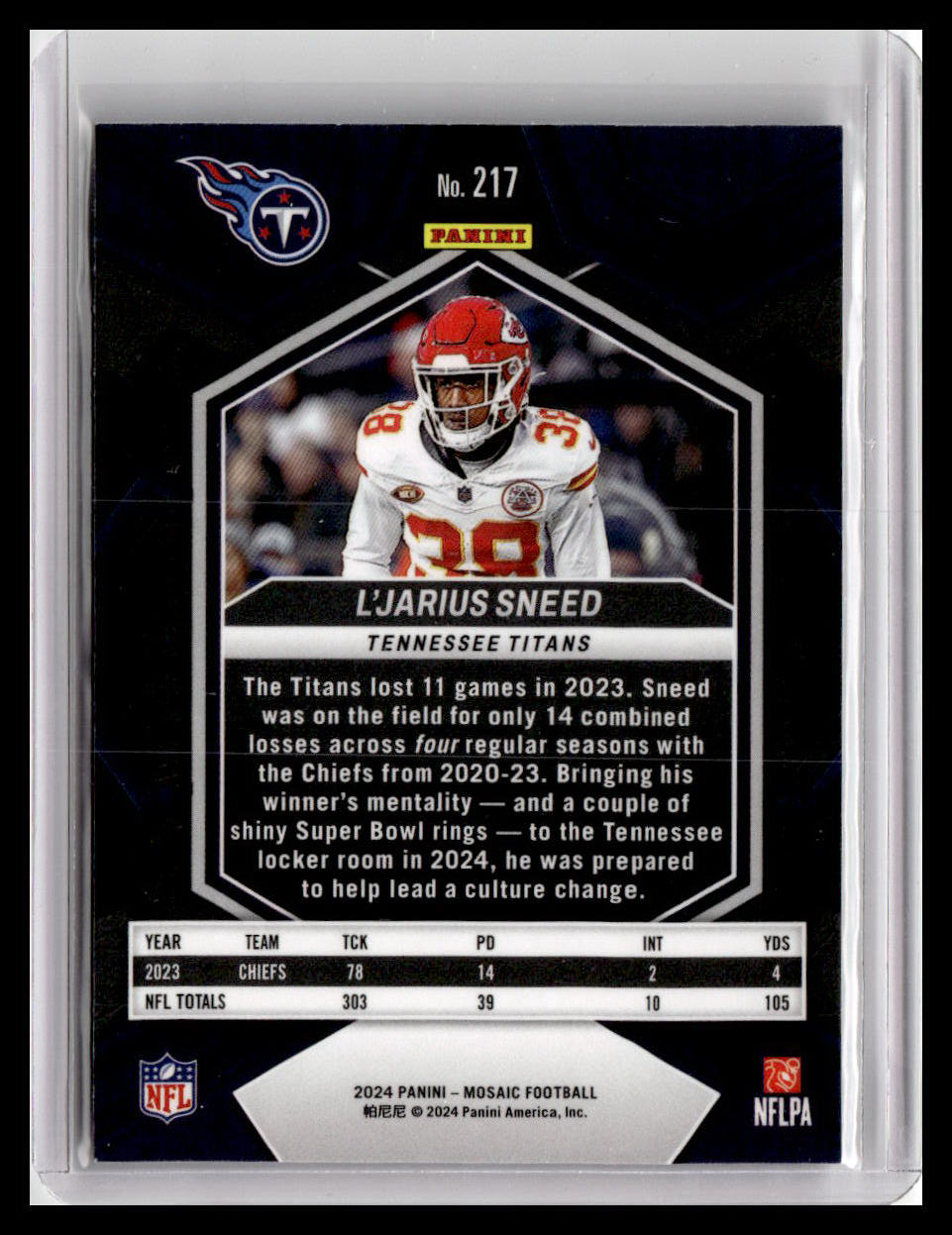 2024 Panini Mosaic #217 L'Jarius Sneed