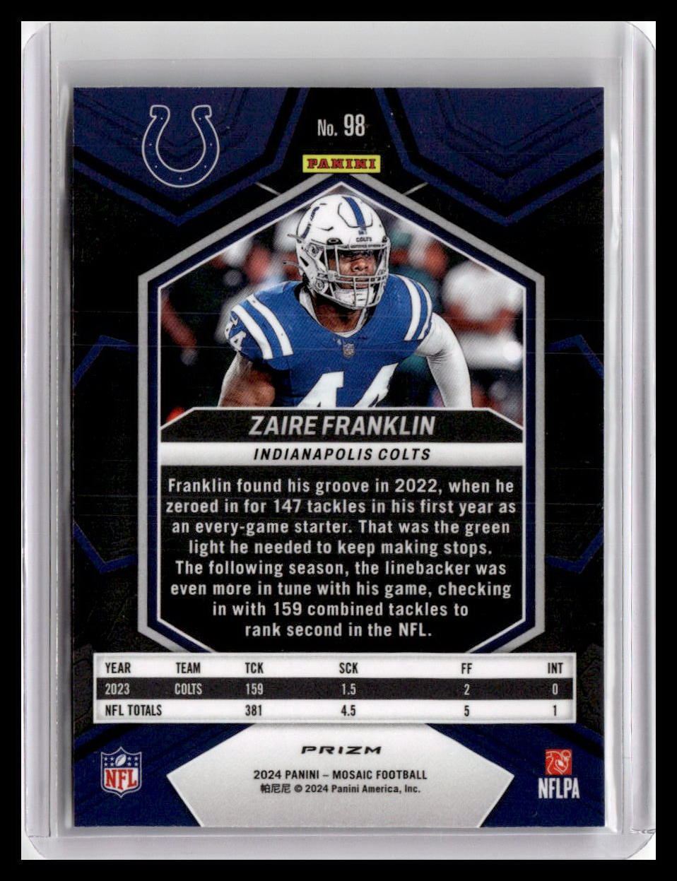 2024 Panini Mosaic #98 Zaire Franklin Mosaic