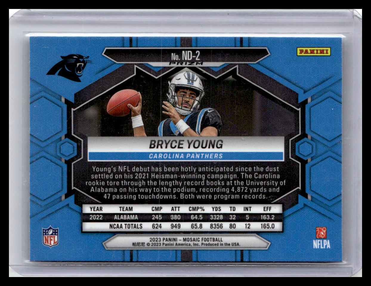 2023 Panini Mosaic #ND-2 Bryce Young Reactive Blue Mosaic