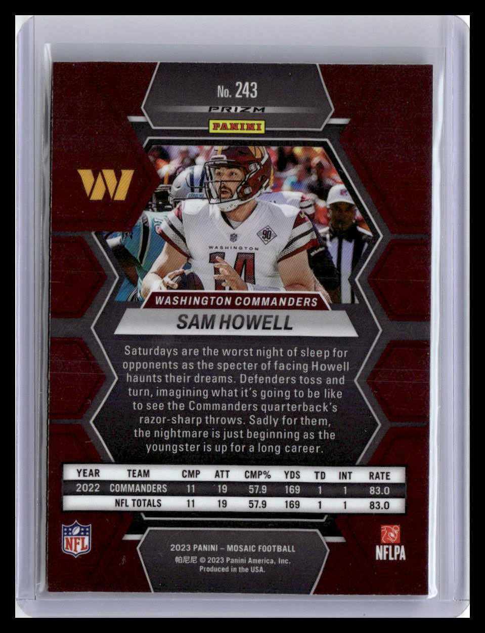 2023 Panini Mosaic #243 Sam Howell Green Mosaic