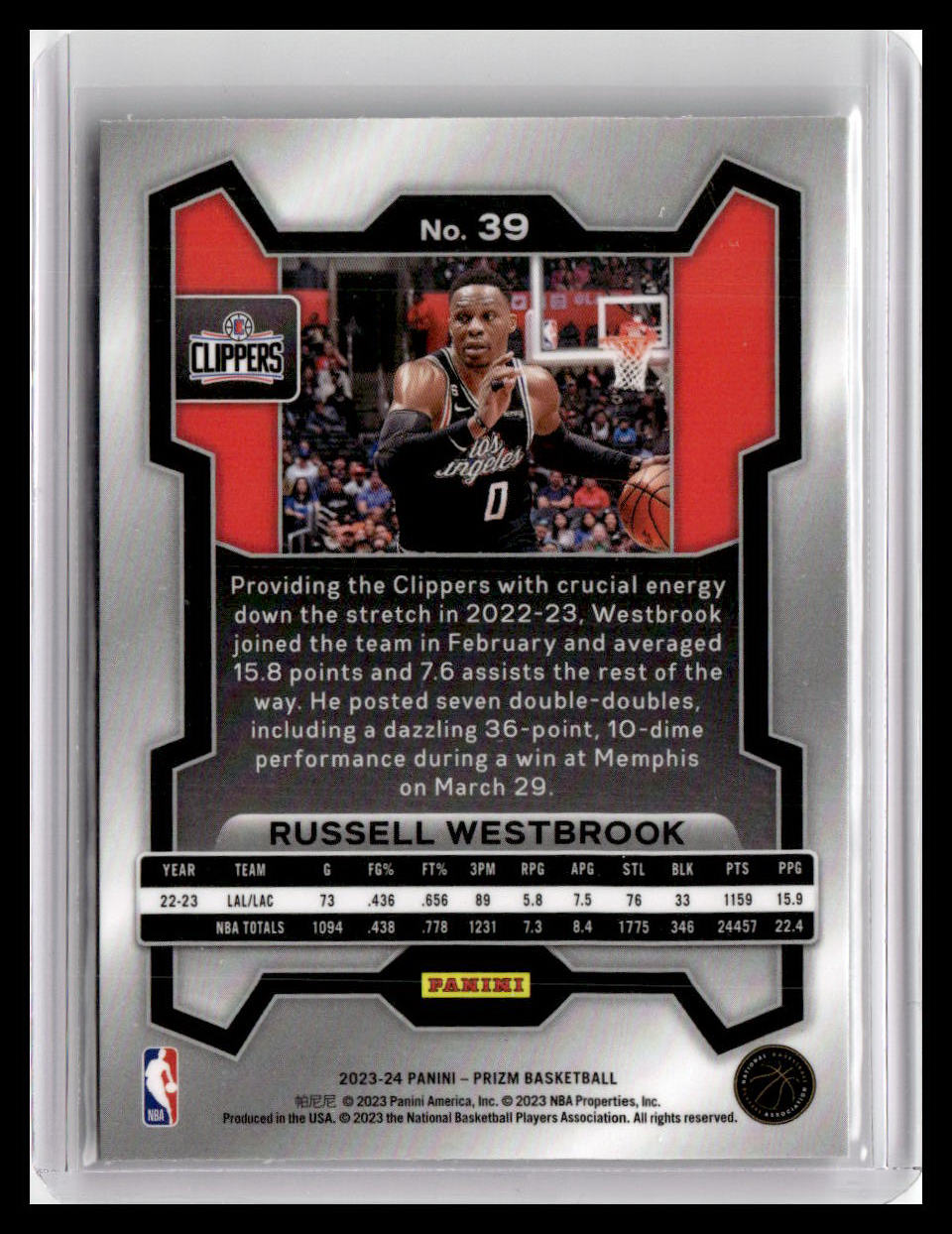 2023-24 Panini Prizm #39 Russell Westbrook