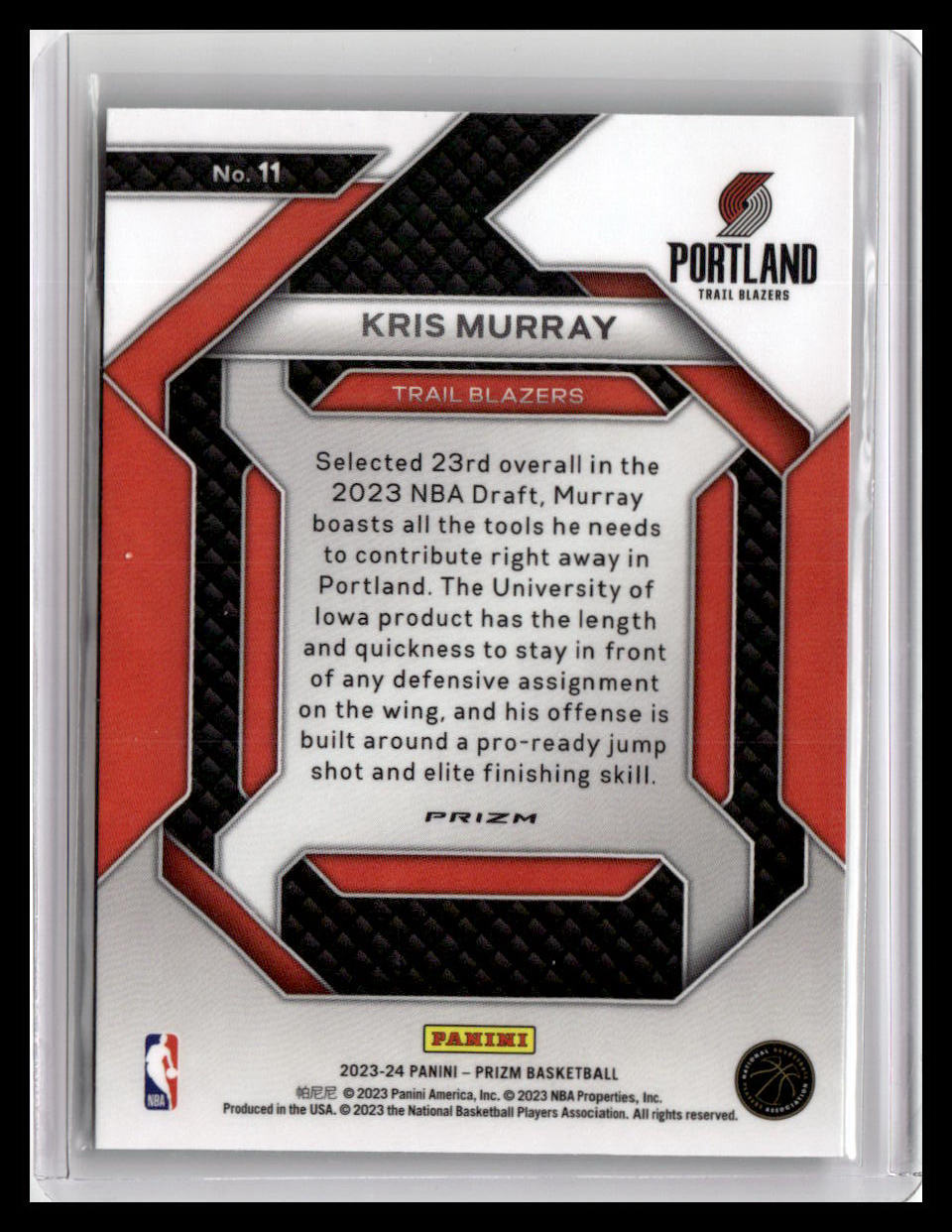 2023-24 Panini Prizm #11 Kris Murray Emergent Prizms Green
