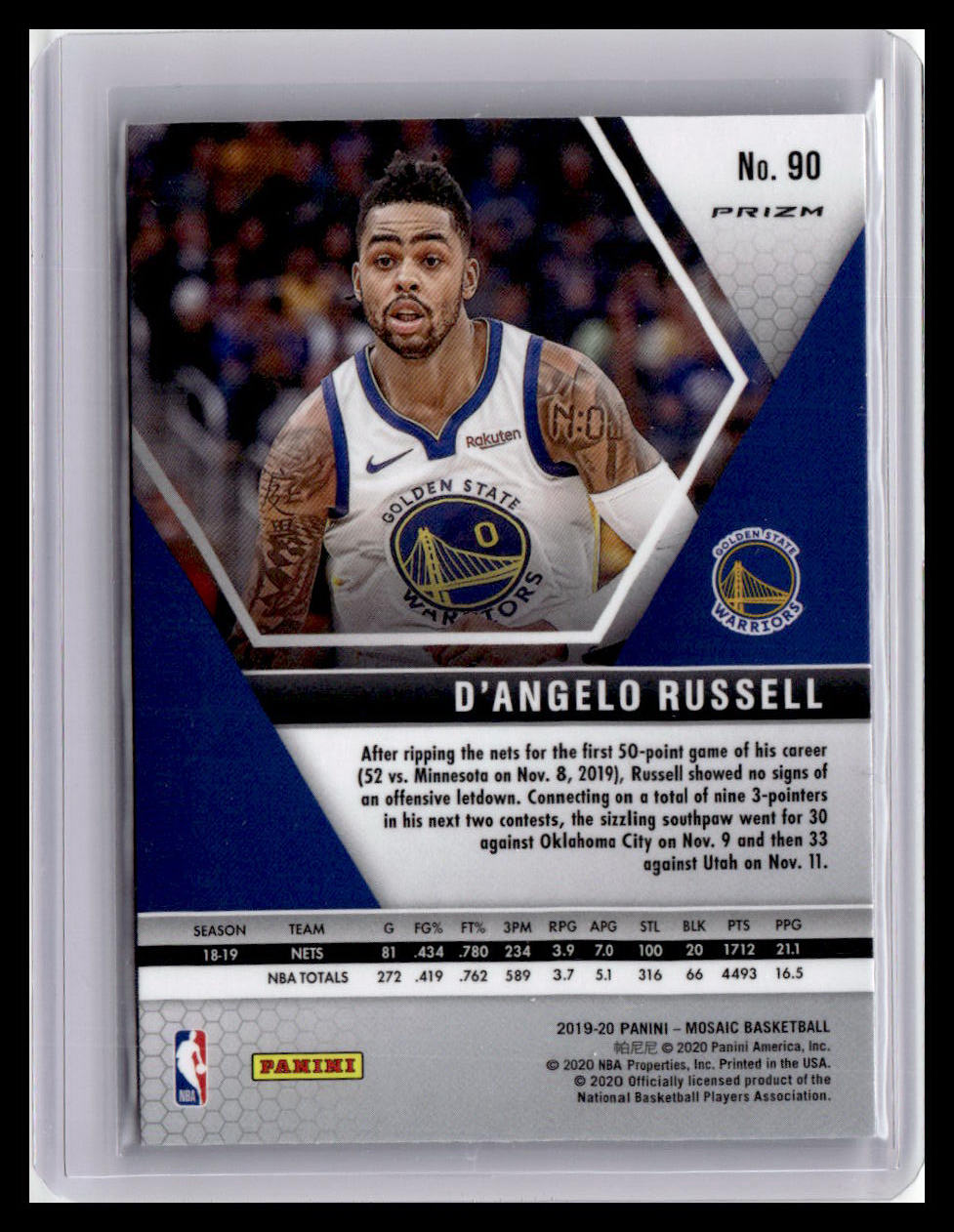 2019-20 Panini Mosaic #90 D'Angelo Russell Silver Prizm