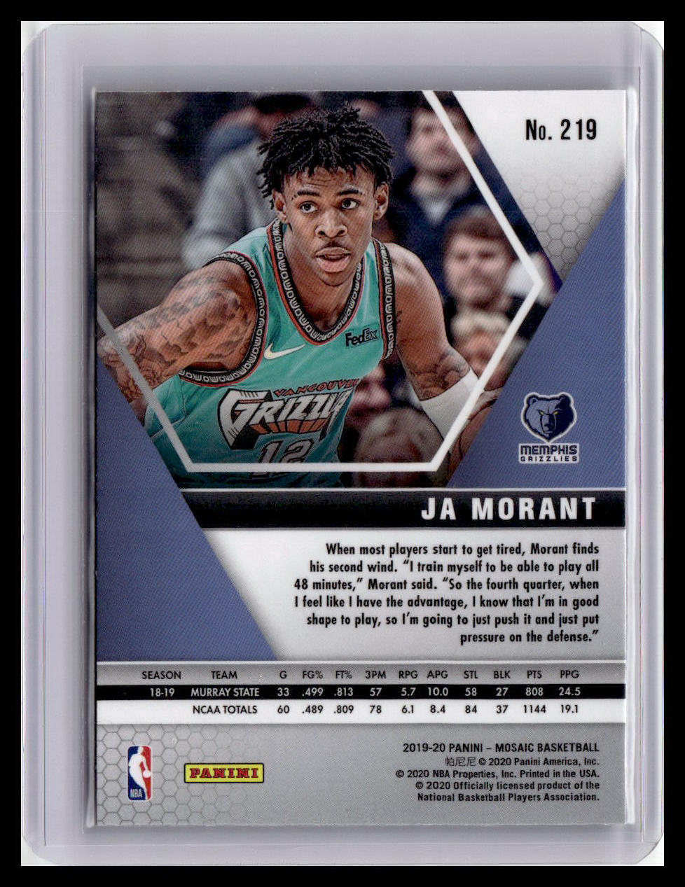 2019-20 Panini Mosaic #219 Ja Morant