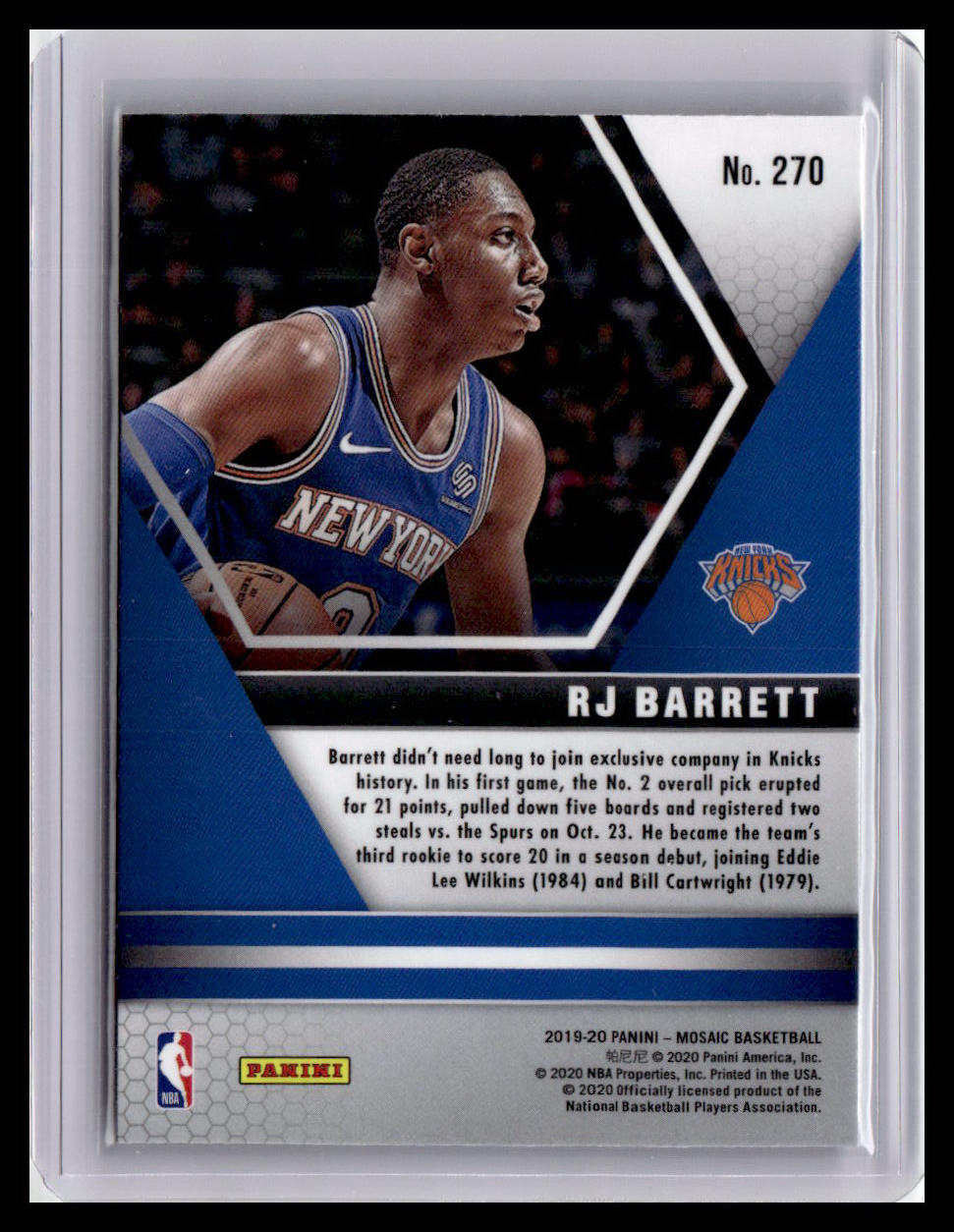 2019-20 Panini Mosaic #270 RJ Barrett NBA Debut