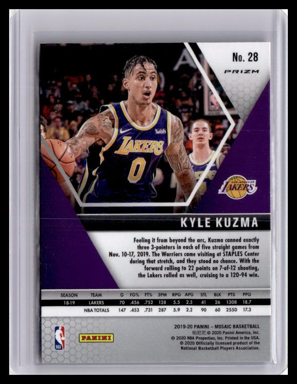 2019-20 Panini Mosaic #28 Kyle Kuzma Reactive Orange